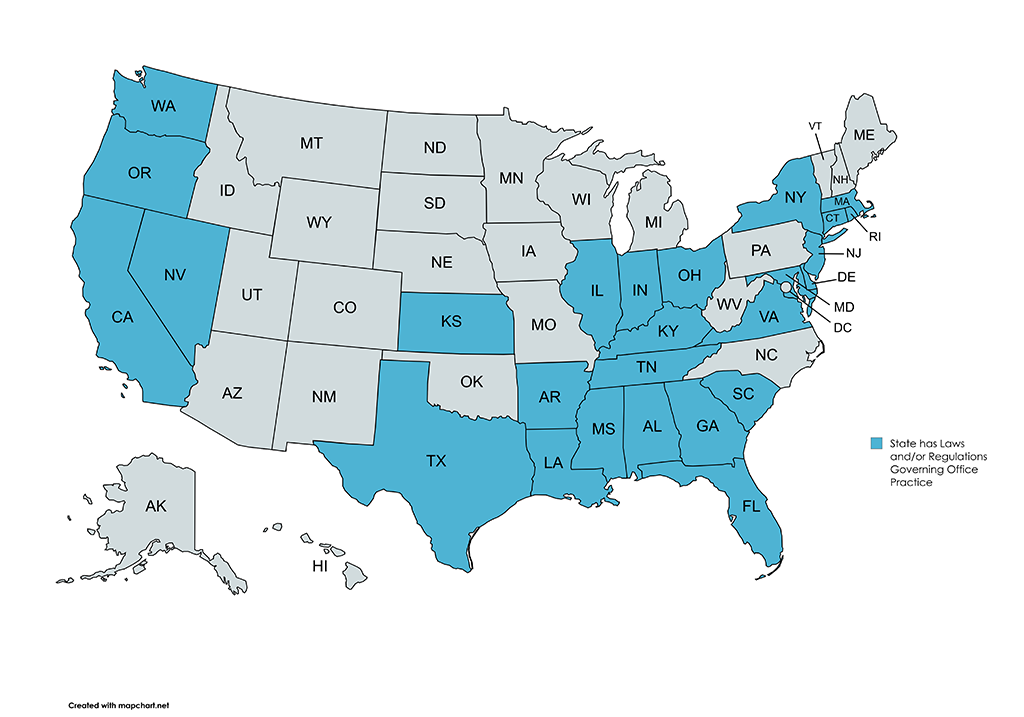 CRNA Physician Office Setting Map