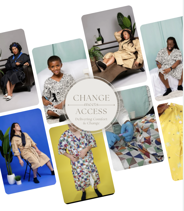 A collage displays The Access Gown worn by both adult and pediatric patients.