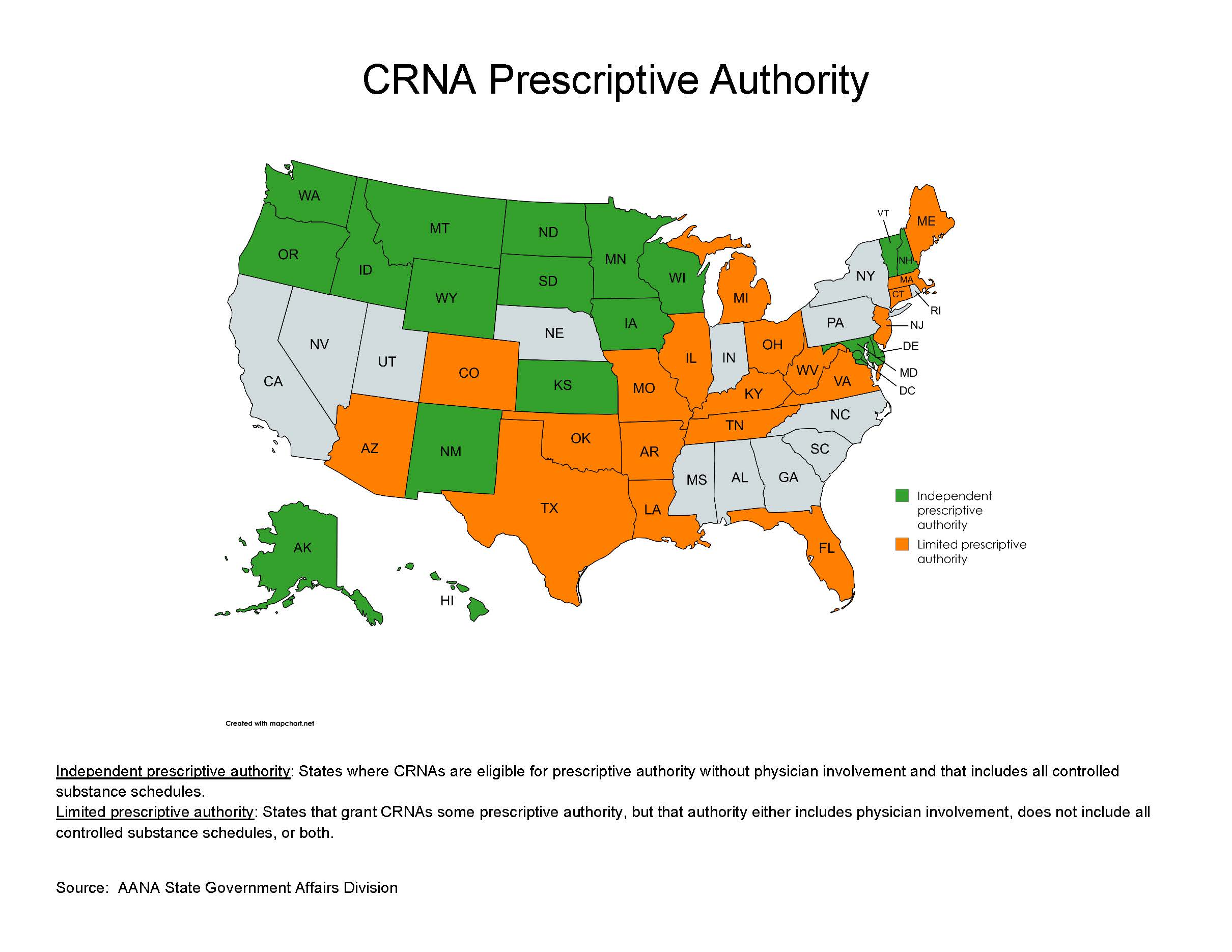 CRNA Prescriptive Authority Map