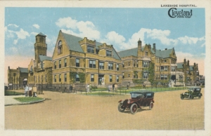 An illustration of Lakeside Hospital. This postcard belonged to Agatha C. Hodgins and was donated to AANA as part of her collection of personal papers.