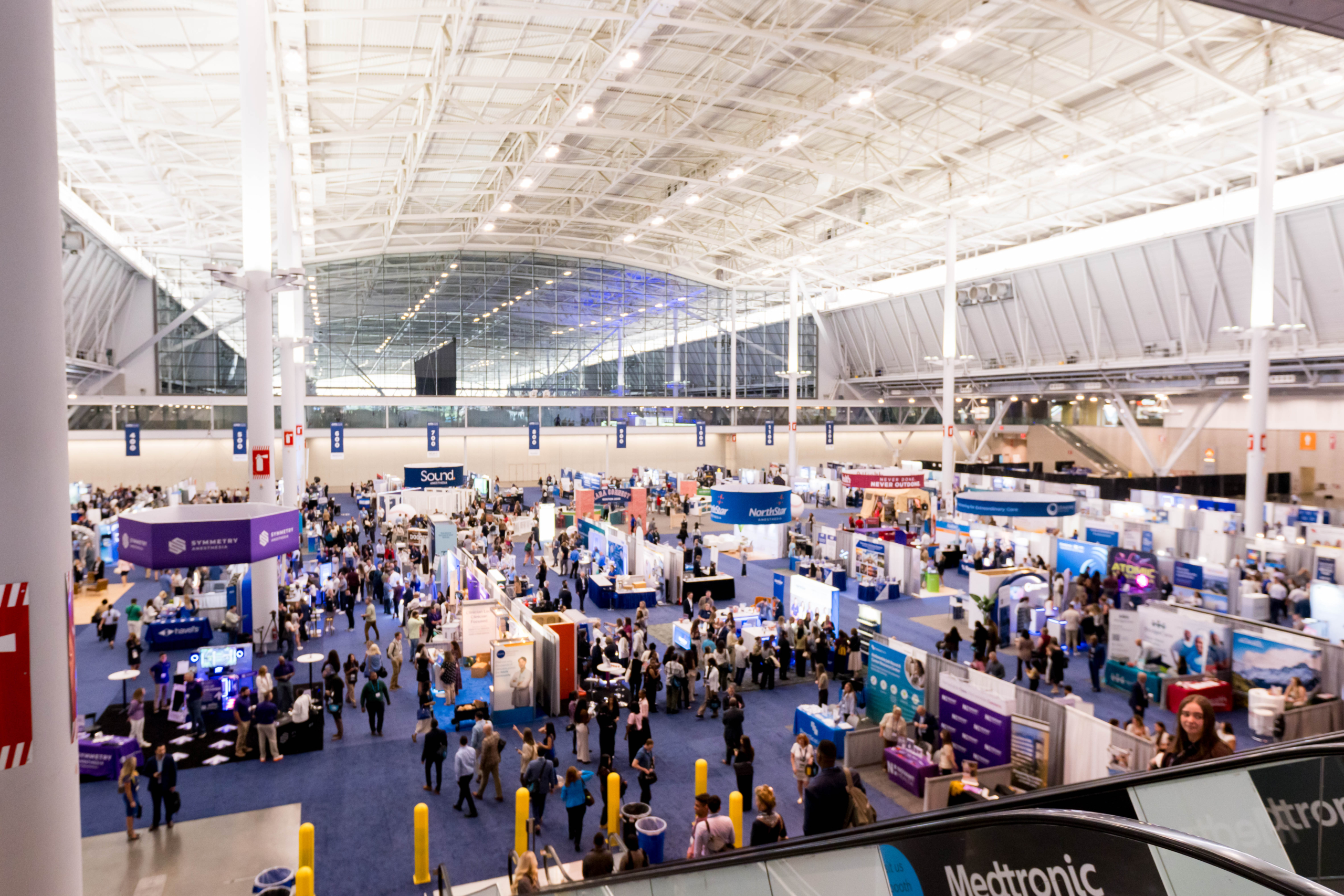 Attendees explore exhibitor booths in the 2026 AANA Annual Congress exhibit hall in Boston.