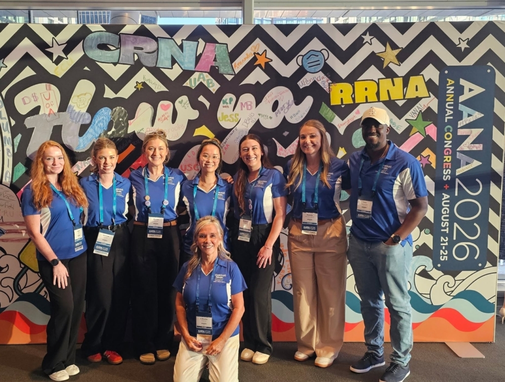 Monika Feeney, DNAP, MS, CRNA, with residents from the Missouri State University School of Anesthesia.