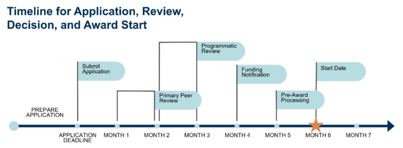 Timeline for application review decision and award start