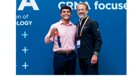 Brett Garcia, the founder of MudFlap and winner of the 2026 Rm8 iNoV8 Pitch Competition, with Eric O'Connor, AANA's Chief Innovation Officer.